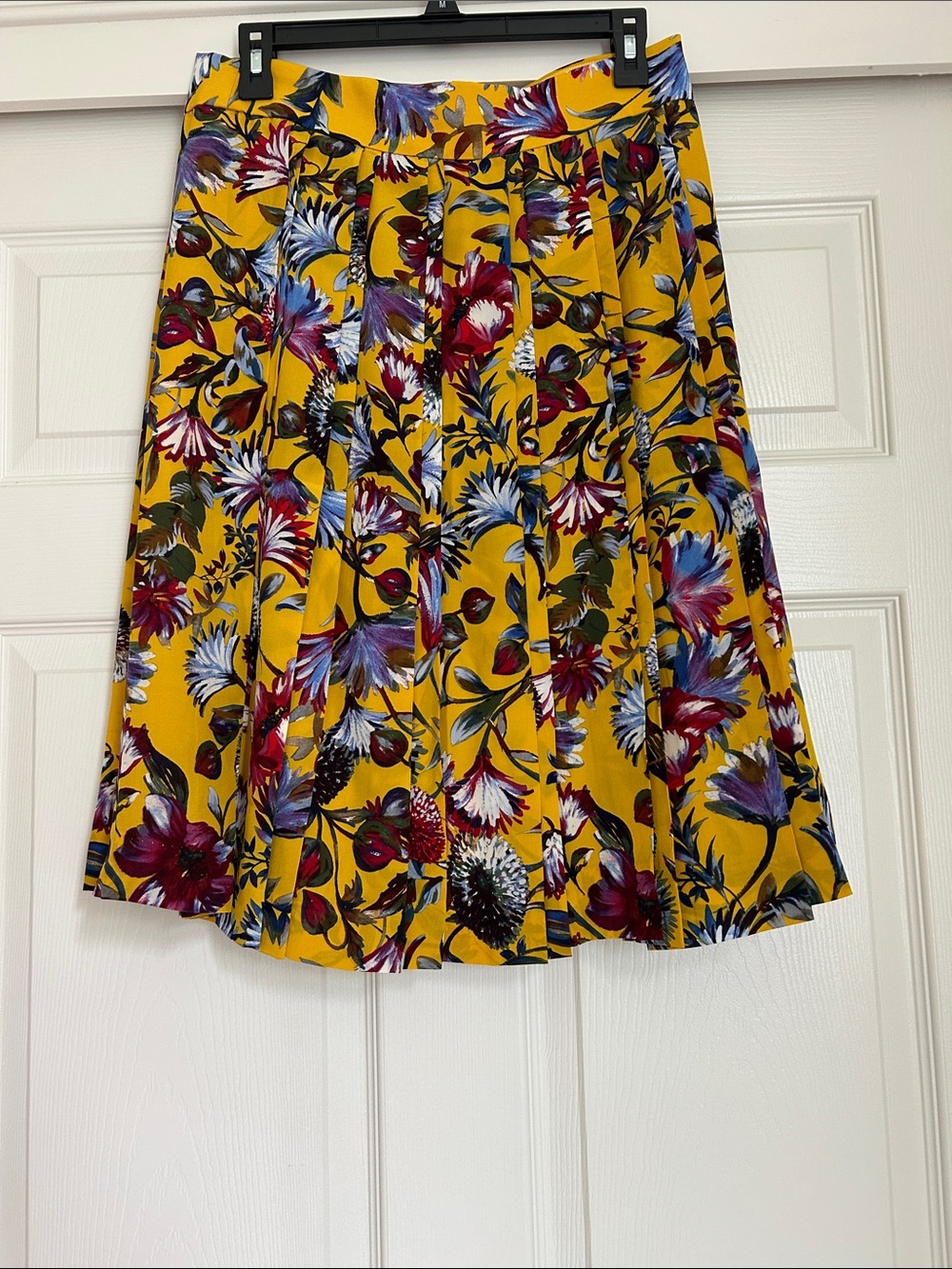 J. Crew Yellow Silk Floral Pleated Midi Skirt, Size 6